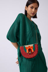 Tulip leather women's orange with distinctive holiday-link metal sling